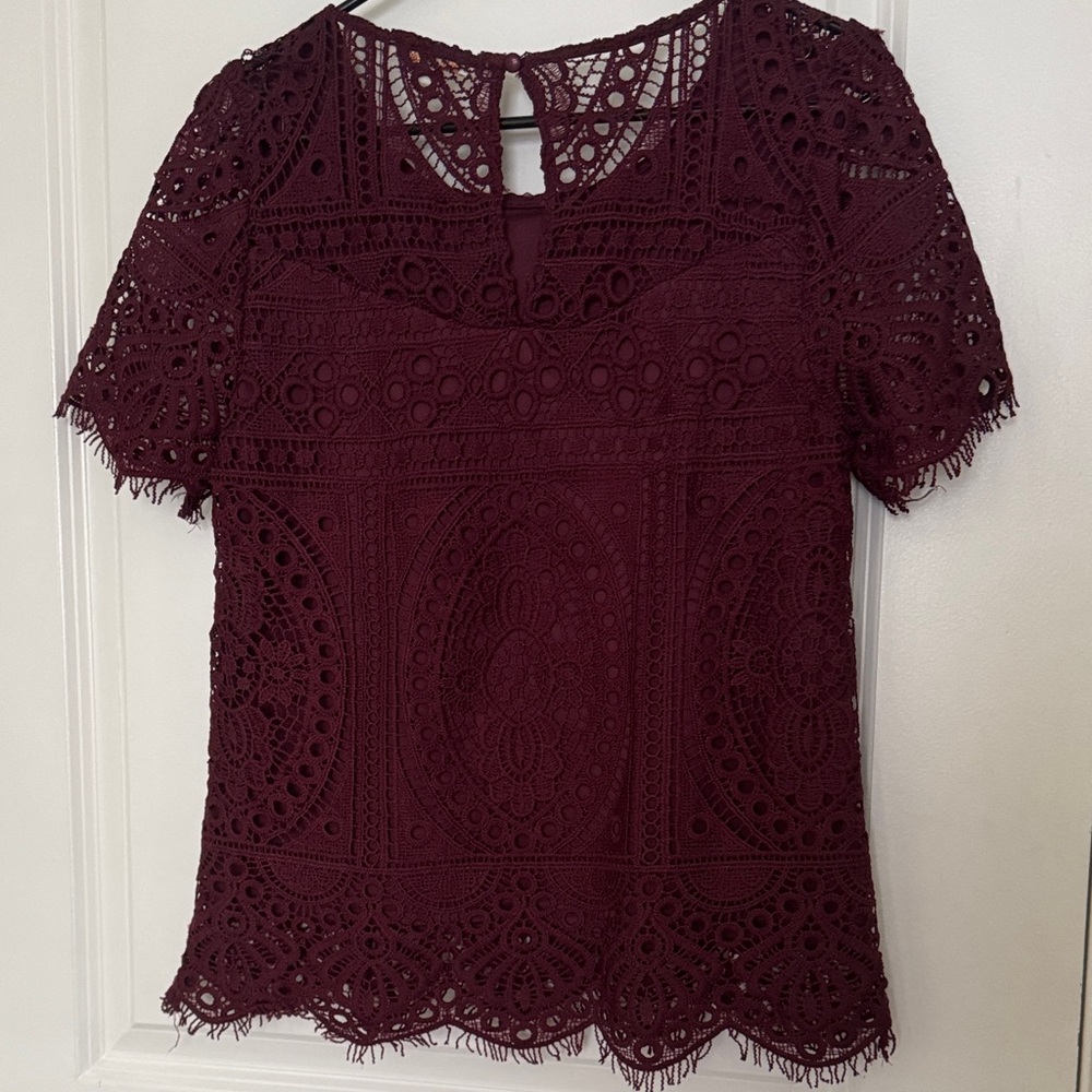 Skies Are Blue Burgundy Lace Blouse - Picture 9 of 10